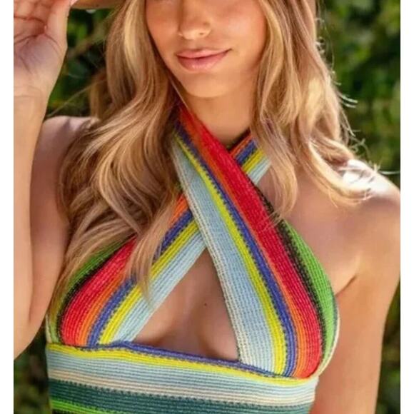 Micas Tops - NWT MICAS Multicolored Crossover Cropped Top Size M